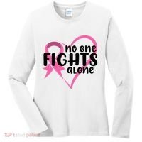 No One Fights Alone Breast Cancer Heart Women's Long Sleeve Shirt thumb 0