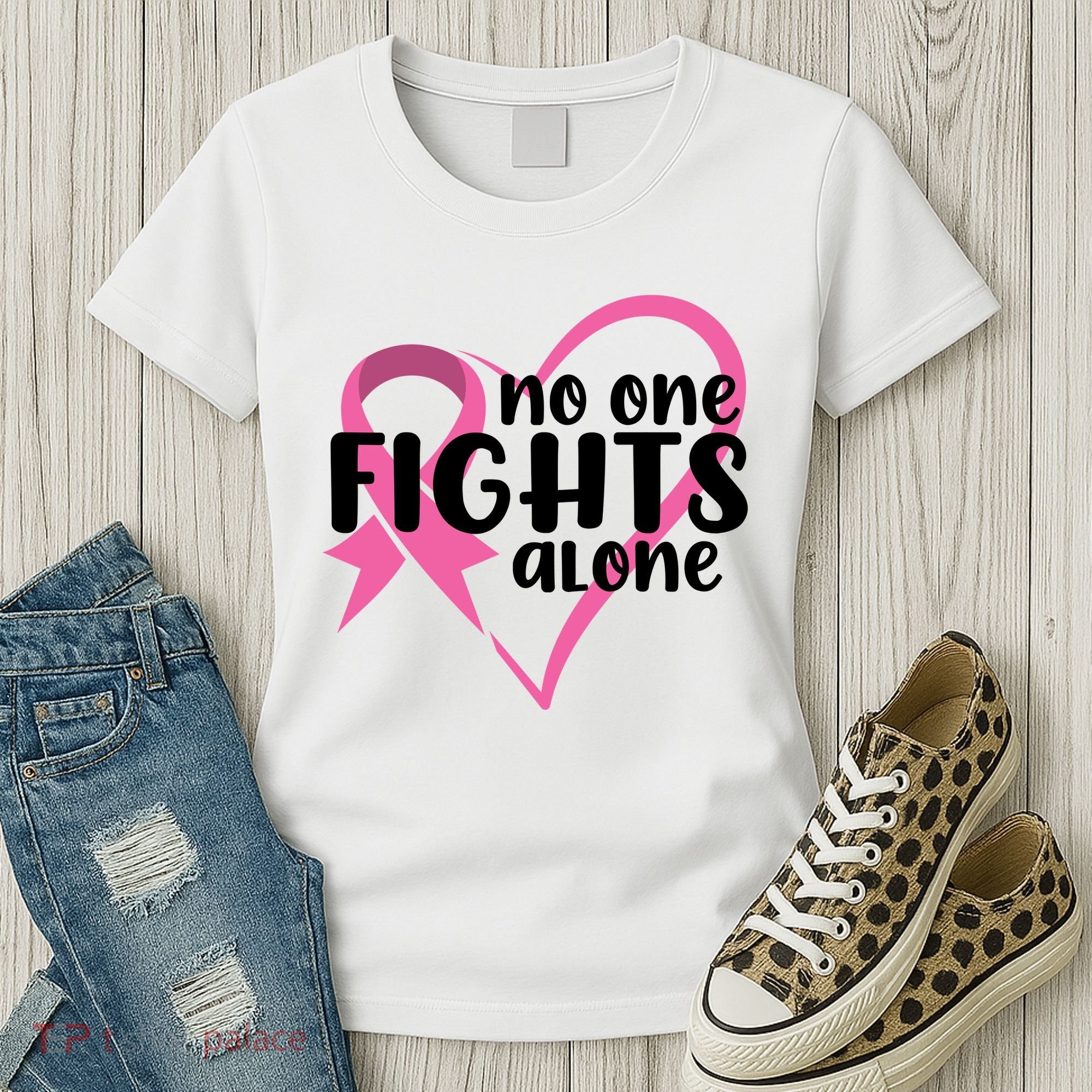 No One Fights Alone Breast Cancer Heart Women's T-Shirt