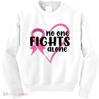 No One Fights Alone Breast Cancer Heart Kids Sweatshirt