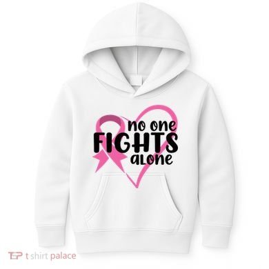 No One Fights Alone Breast Cancer Heart Kids Hoodie