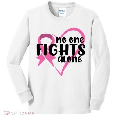 No One Fights Alone Breast Cancer Heart Kids Long Sleeve Shirt