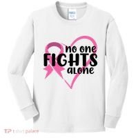 No One Fights Alone Breast Cancer Heart Kids Long Sleeve Shirt thumb 0