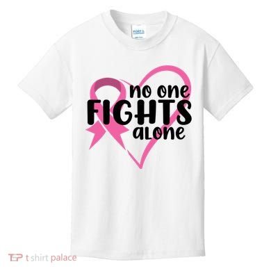 No One Fights Alone Breast Cancer Heart Kids T-Shirt