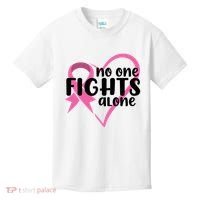 No One Fights Alone Breast Cancer Heart Kids T-Shirt thumb 0