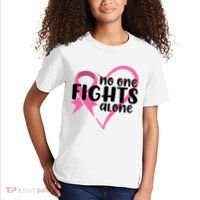 No One Fights Alone Breast Cancer Heart Kids T-Shirt thumb 2
