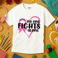 No One Fights Alone Breast Cancer Heart Kids T-Shirt thumb 3