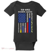 No One Fights Alone Usa Flag For 4th July Baby Bodysuit thumb 0