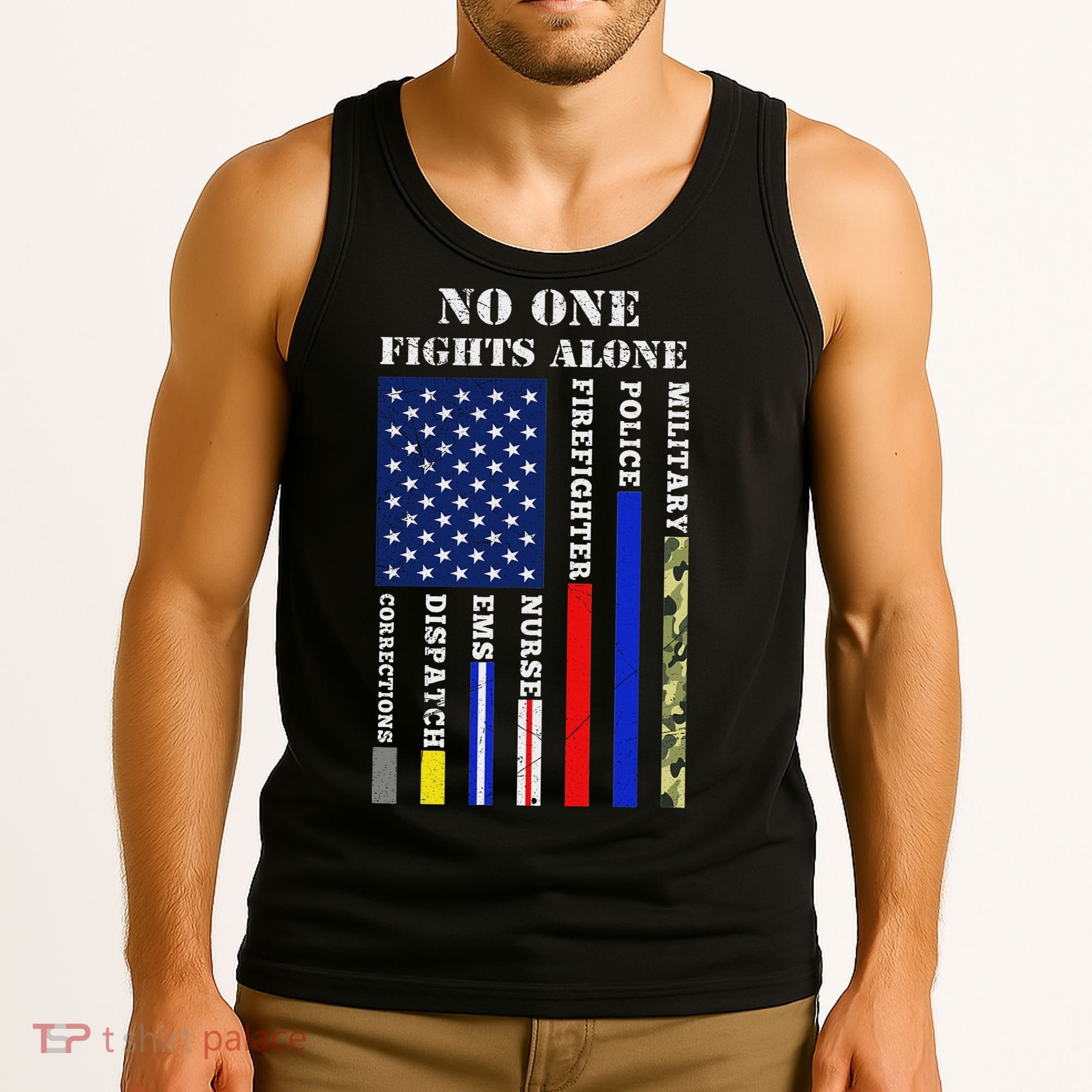 No One Fights Alone Usa Flag For 4th July Tank Top