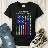 No One Fights Alone Usa Flag For 4th July Women's T-Shirt thumb 3