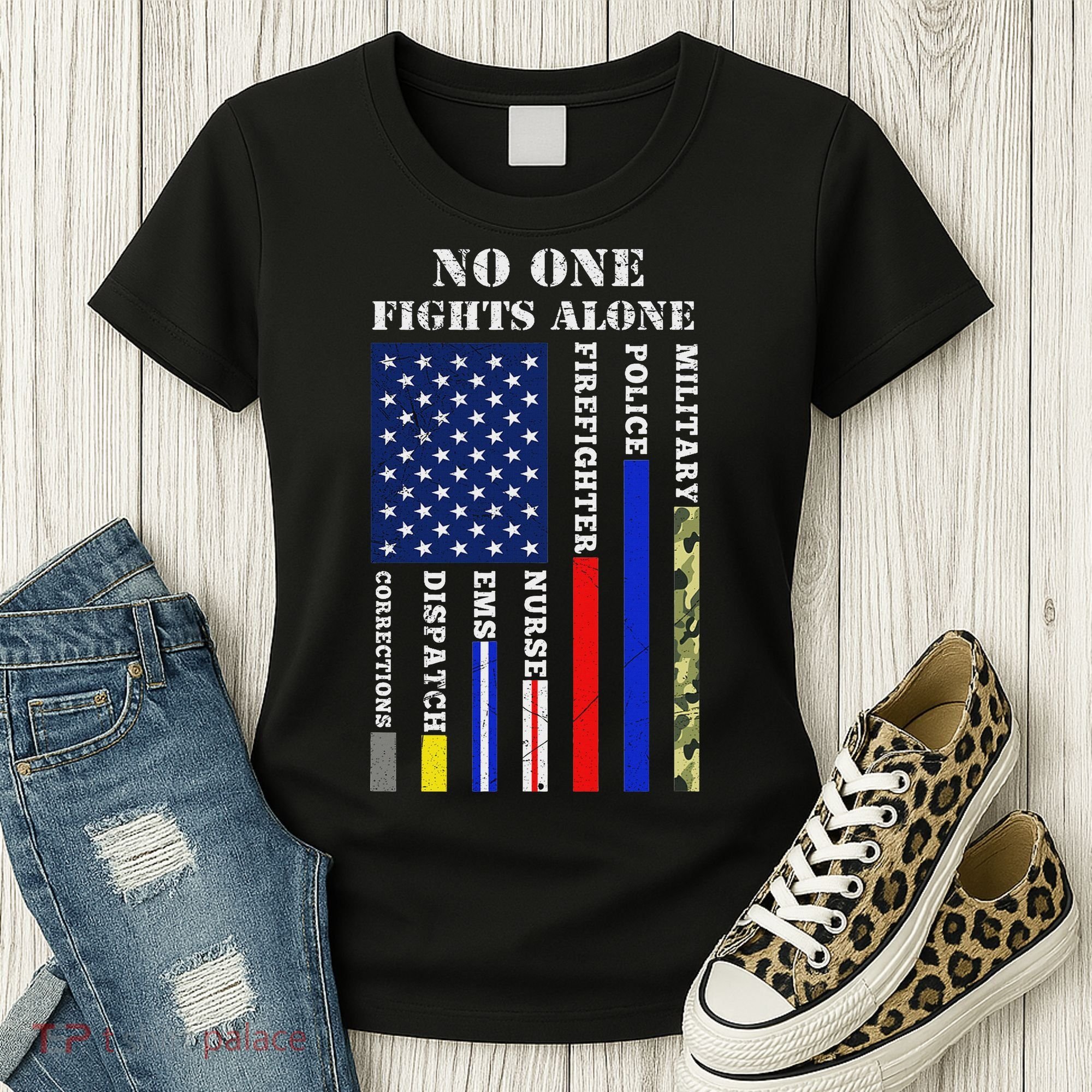 No One Fights Alone Usa Flag For 4th July Women's T-Shirt