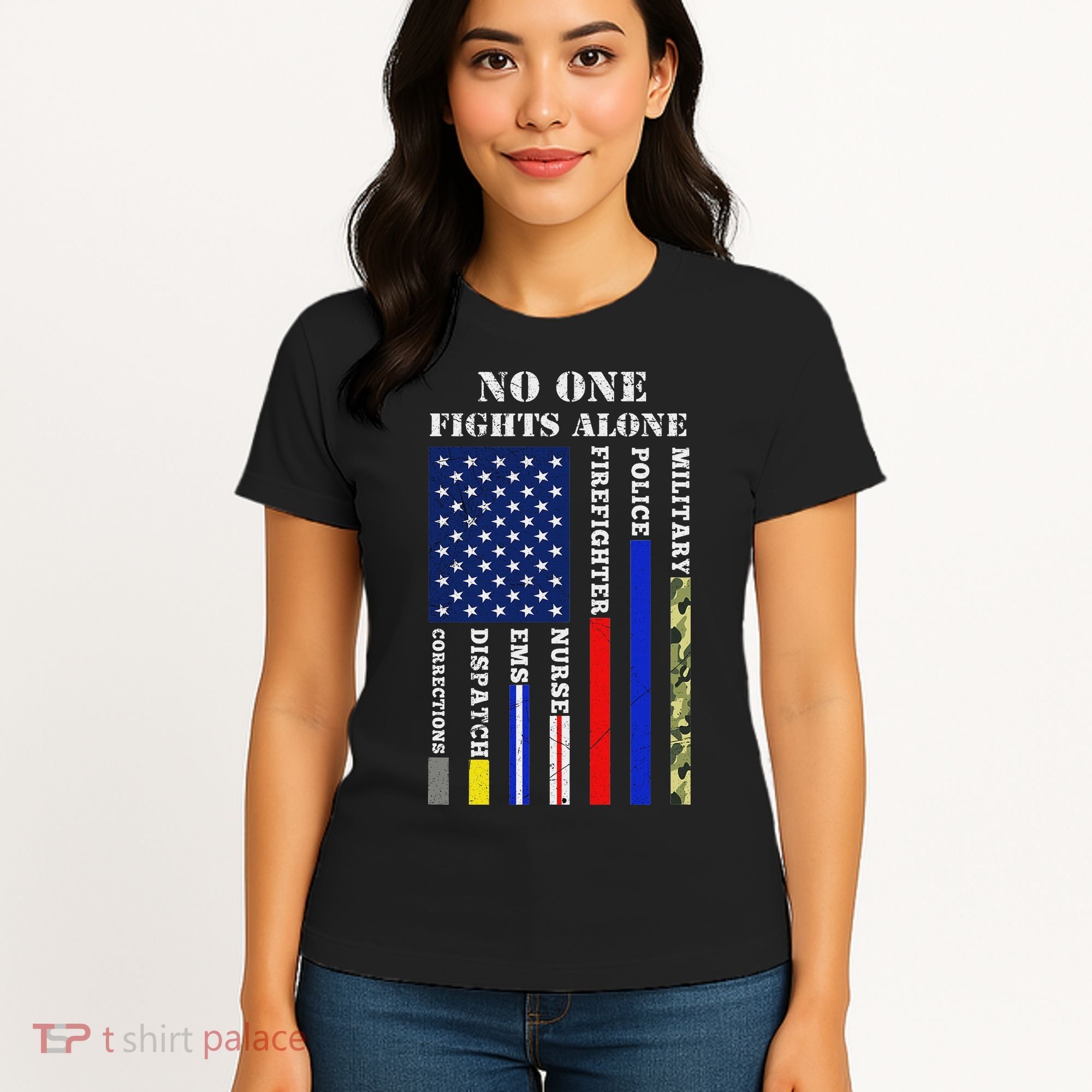 No One Fights Alone Usa Flag For 4th July Women's T-Shirt