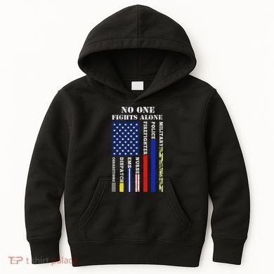 No One Fights Alone Usa Flag For 4th July Kids Hoodie