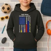 No One Fights Alone Usa Flag For 4th July Kids Hoodie thumb 2