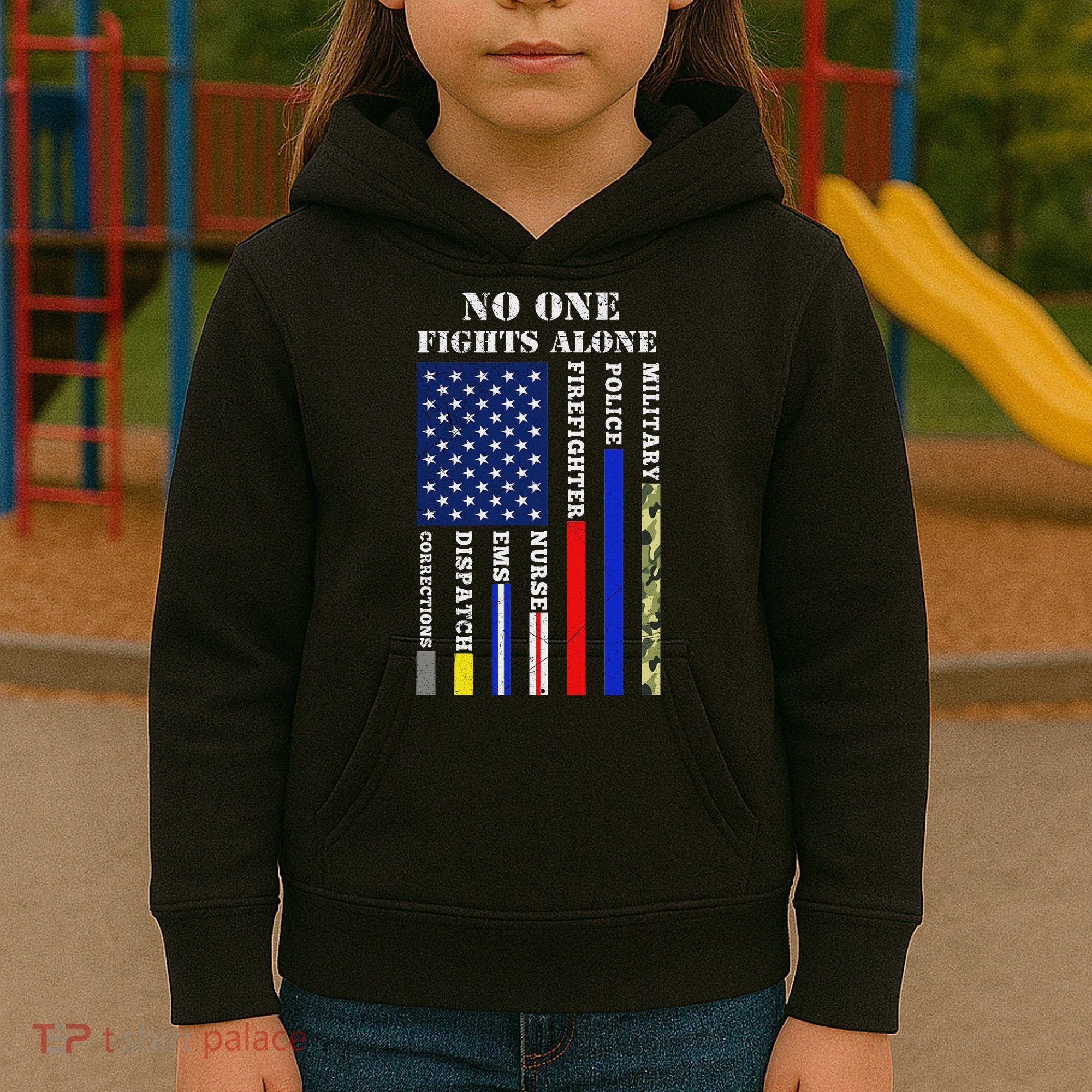 No One Fights Alone Usa Flag For 4th July Kids Hoodie