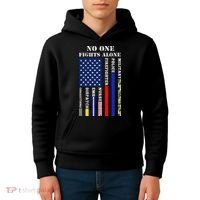 No One Fights Alone Usa Flag For 4th July Kids Hoodie thumb 4