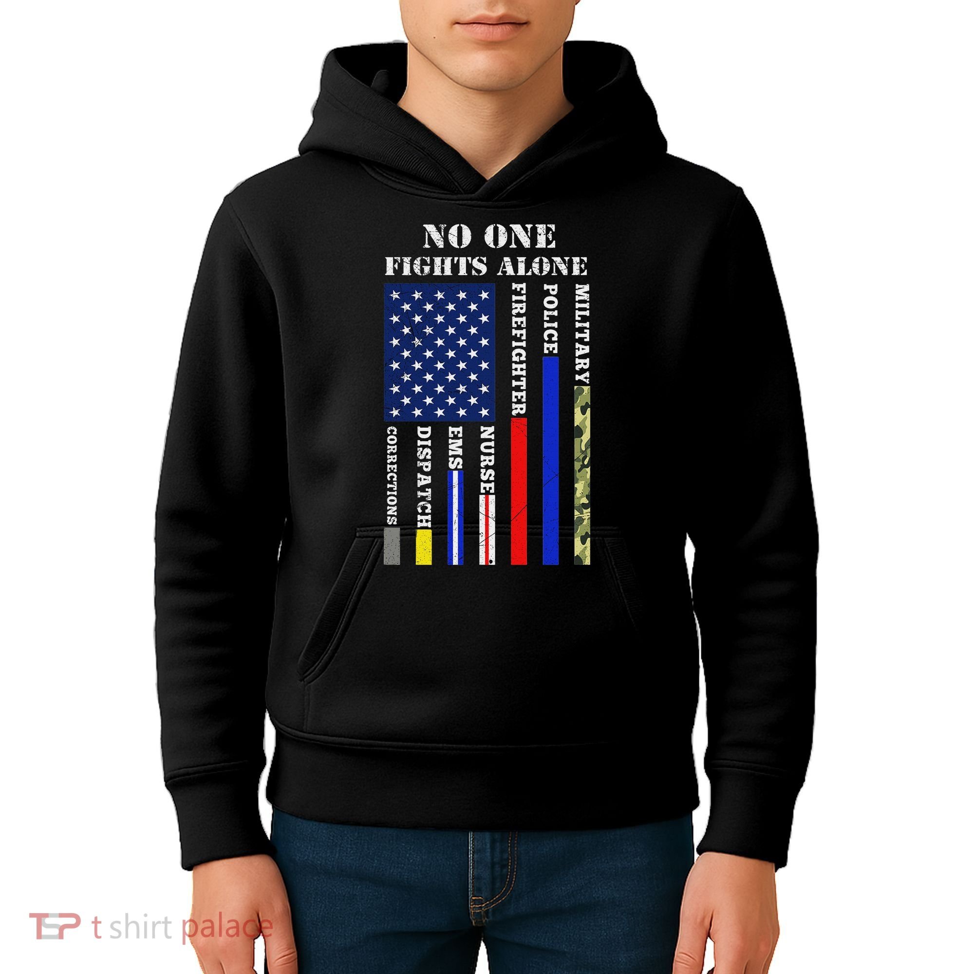 No One Fights Alone Usa Flag For 4th July Kids Hoodie