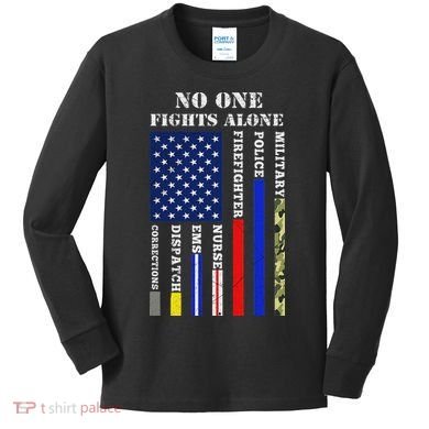 No One Fights Alone Usa Flag For 4th July Kids Long Sleeve Shirt