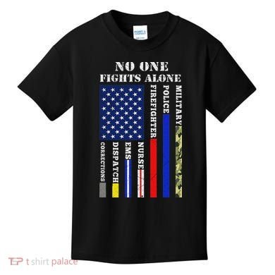 No One Fights Alone Usa Flag For 4th July Kids T-Shirt