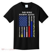 No One Fights Alone Usa Flag For 4th July Kids T-Shirt thumb 0
