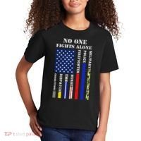No One Fights Alone Usa Flag For 4th July Kids T-Shirt thumb 2