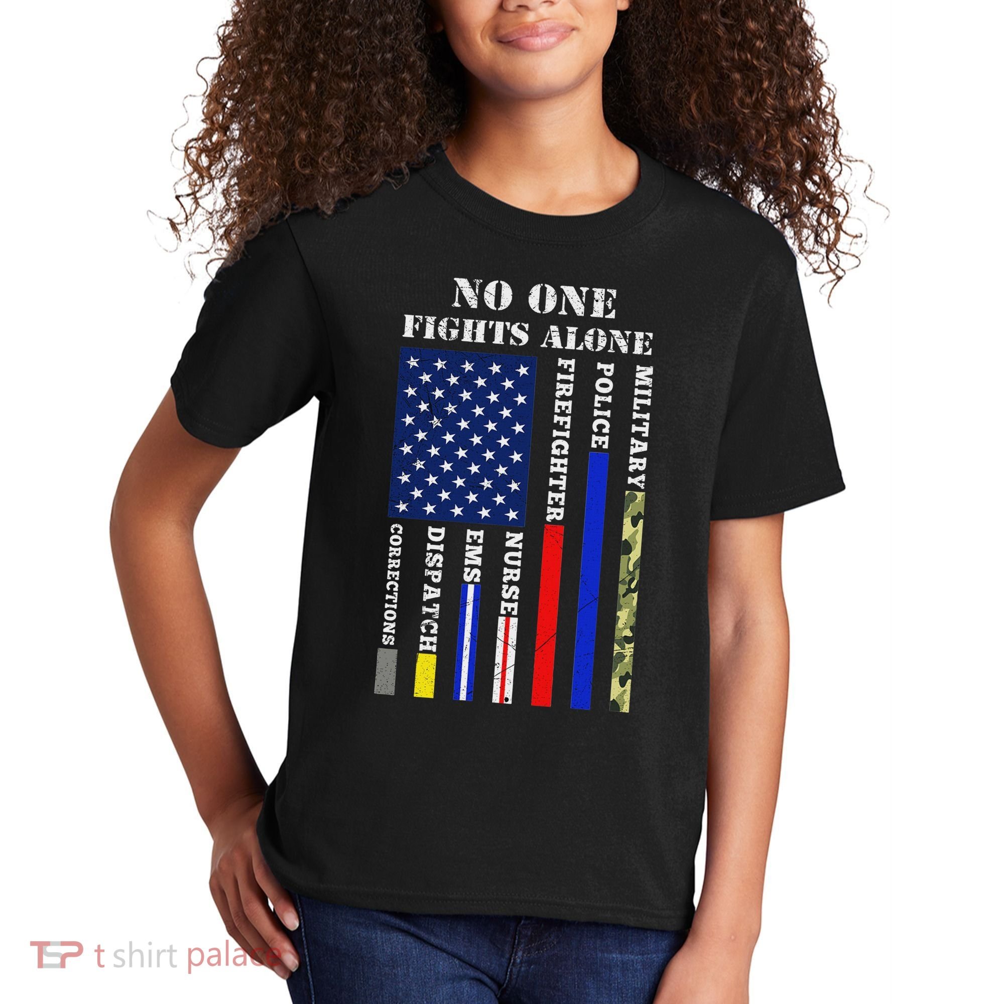 No One Fights Alone Usa Flag For 4th July Kids T-Shirt