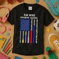 No One Fights Alone Usa Flag For 4th July Kids T-Shirt thumb 3