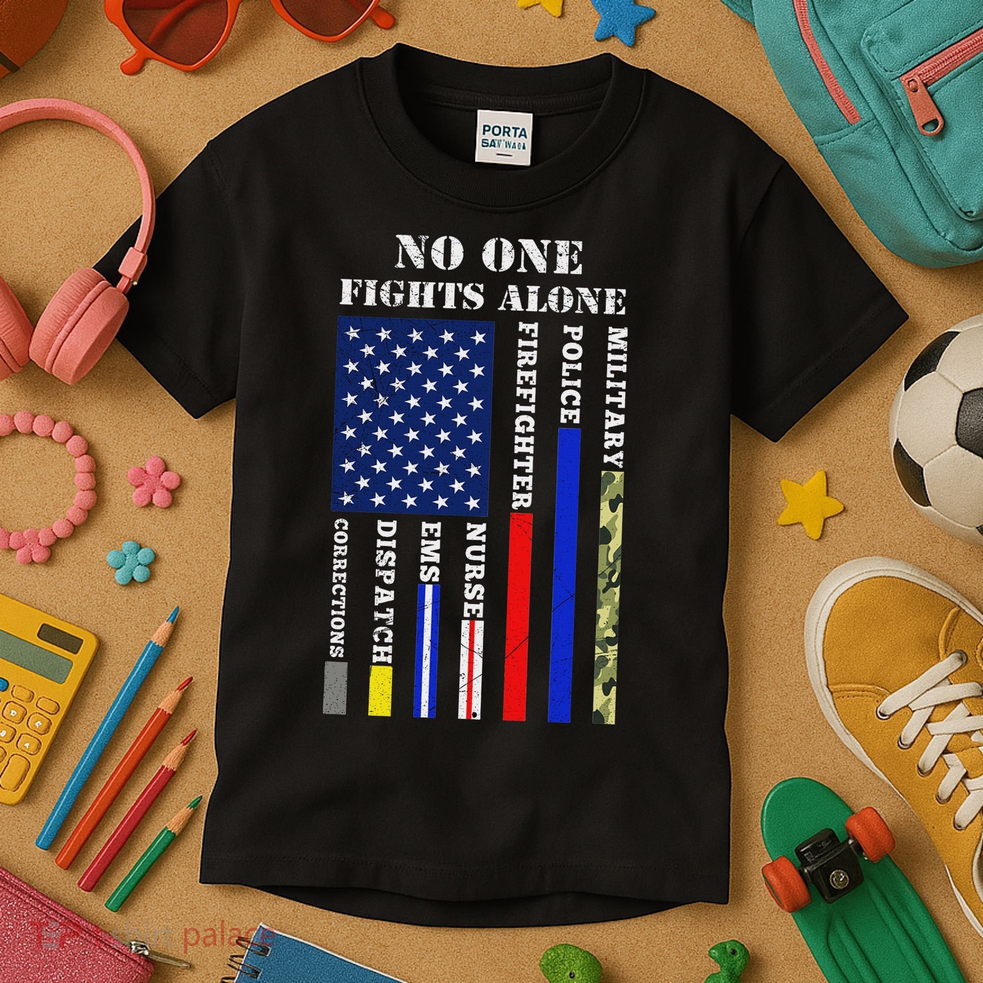 No One Fights Alone Usa Flag For 4th July Kids T-Shirt