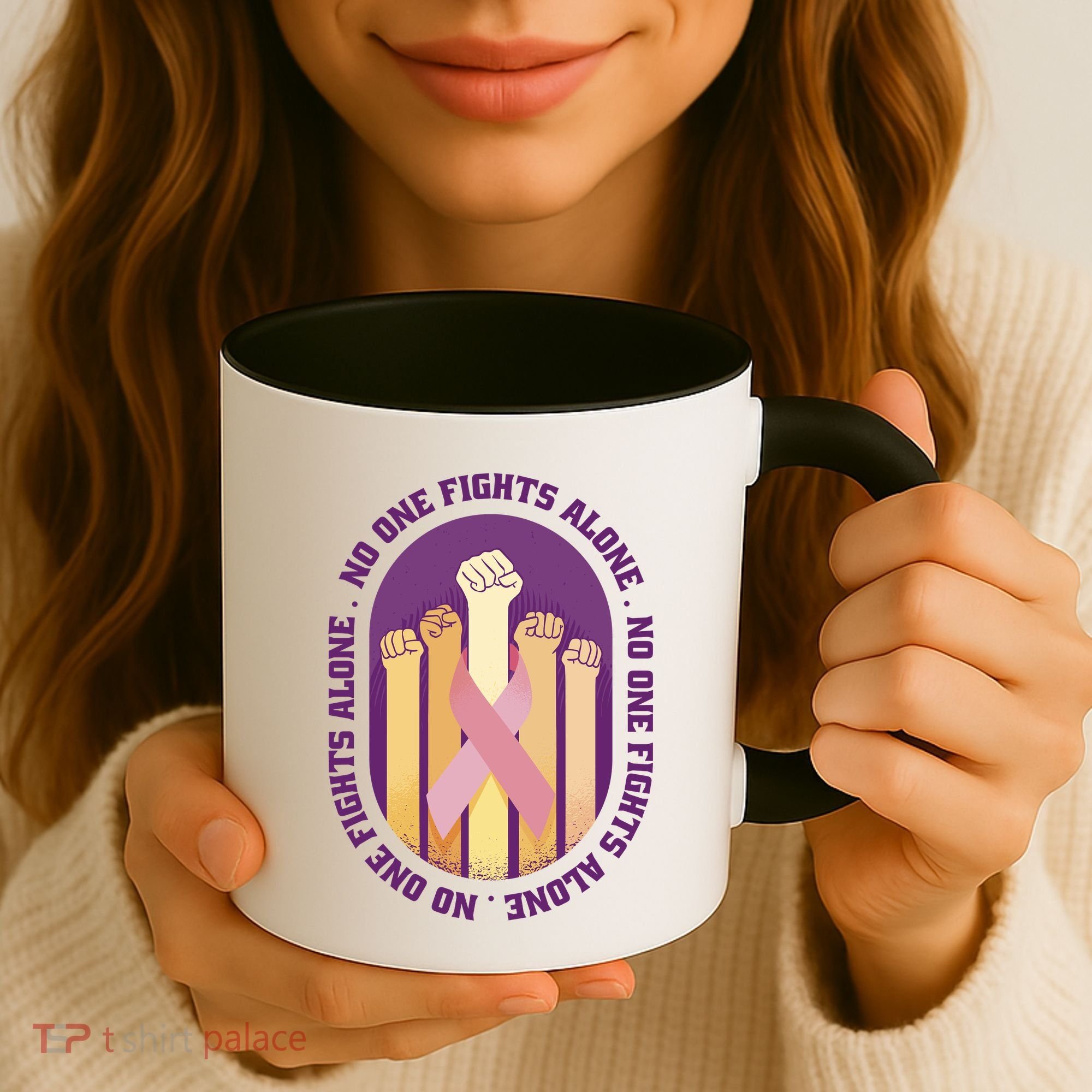 No One Fights Alone Breast Cancer Coffee Mug