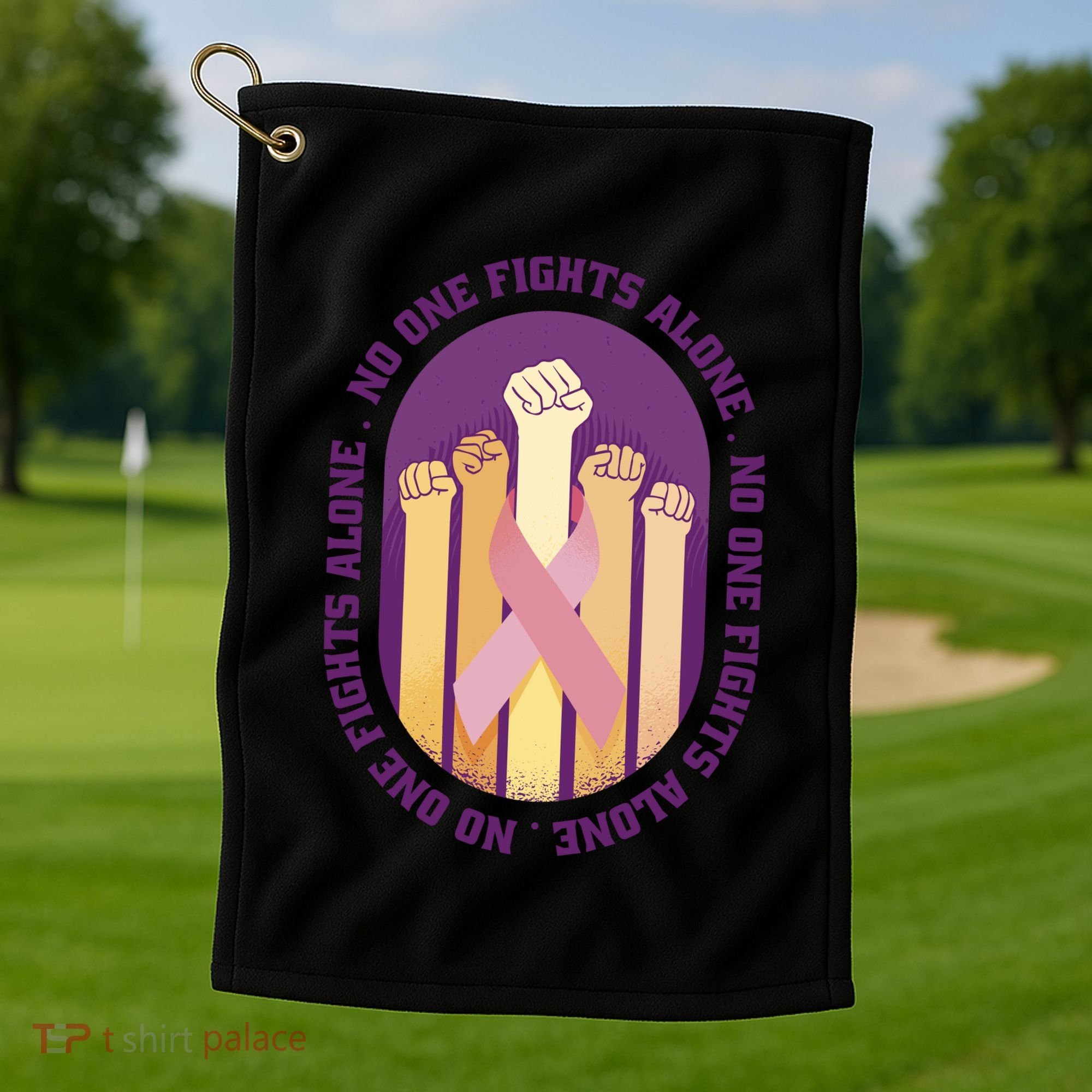 No One Fights Alone Breast Cancer Golf Towel