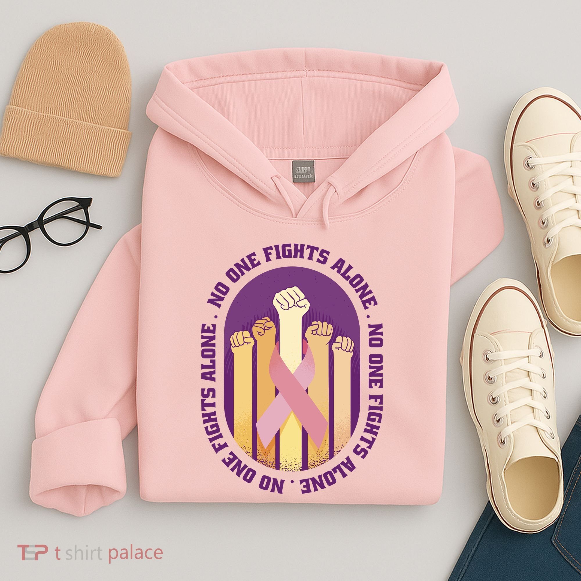 No One Fights Alone Breast Cancer Hoodie