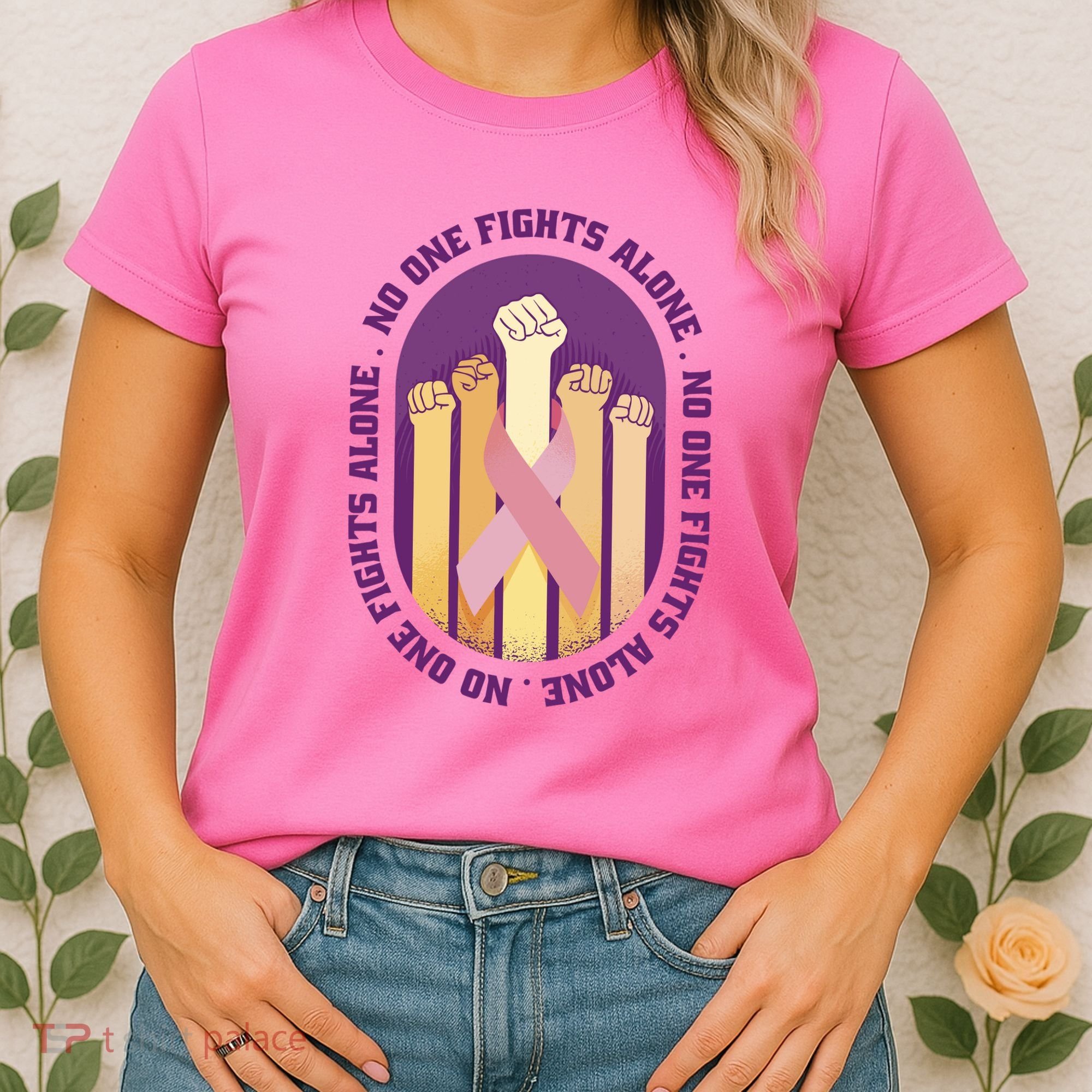No One Fights Alone Breast Cancer Women's T-Shirt