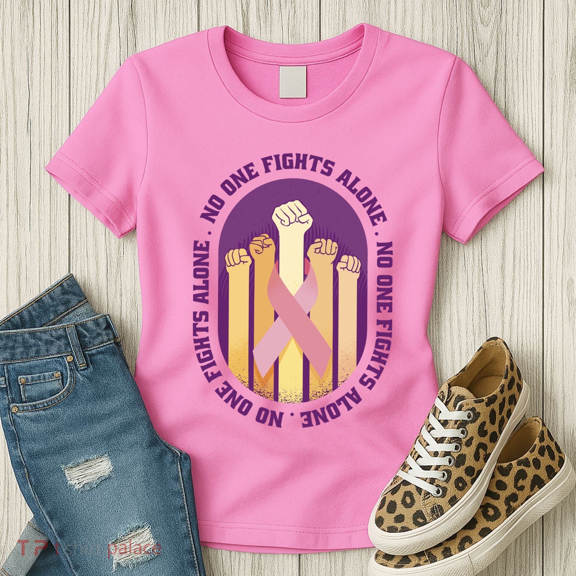 No One Fights Alone Breast Cancer Women's T-Shirt