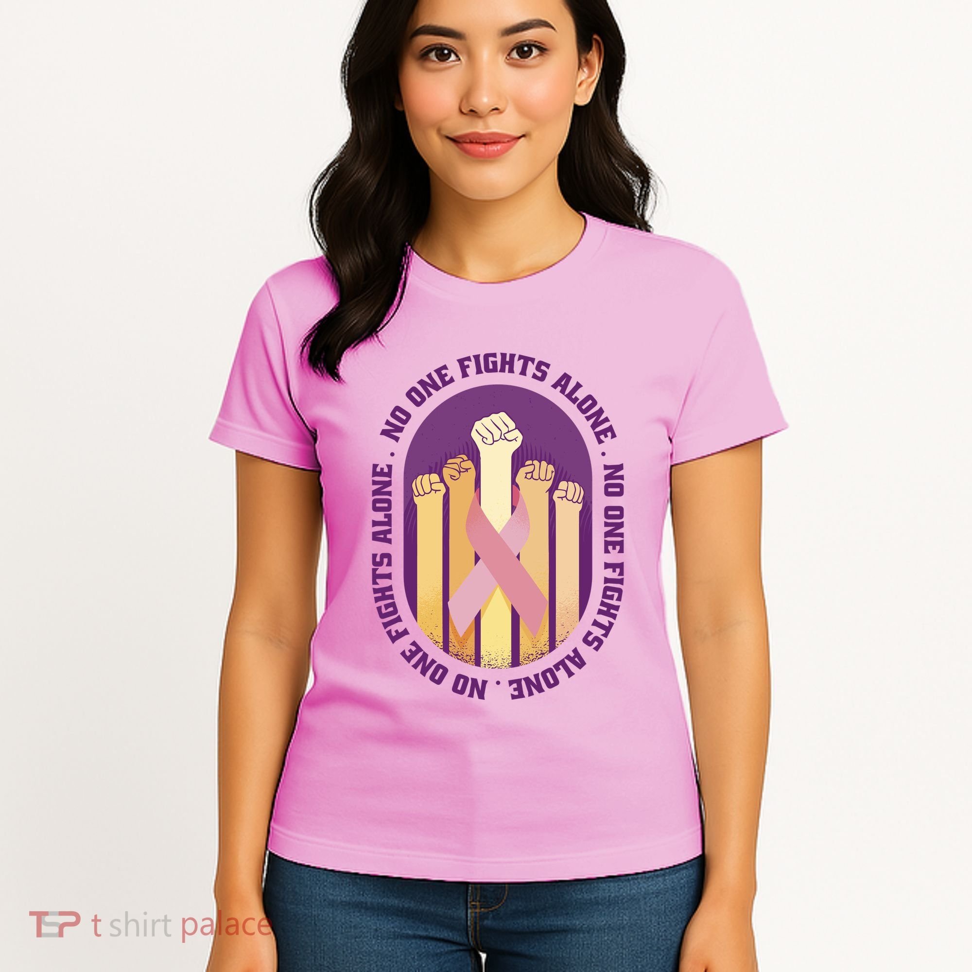 No One Fights Alone Breast Cancer Women's T-Shirt