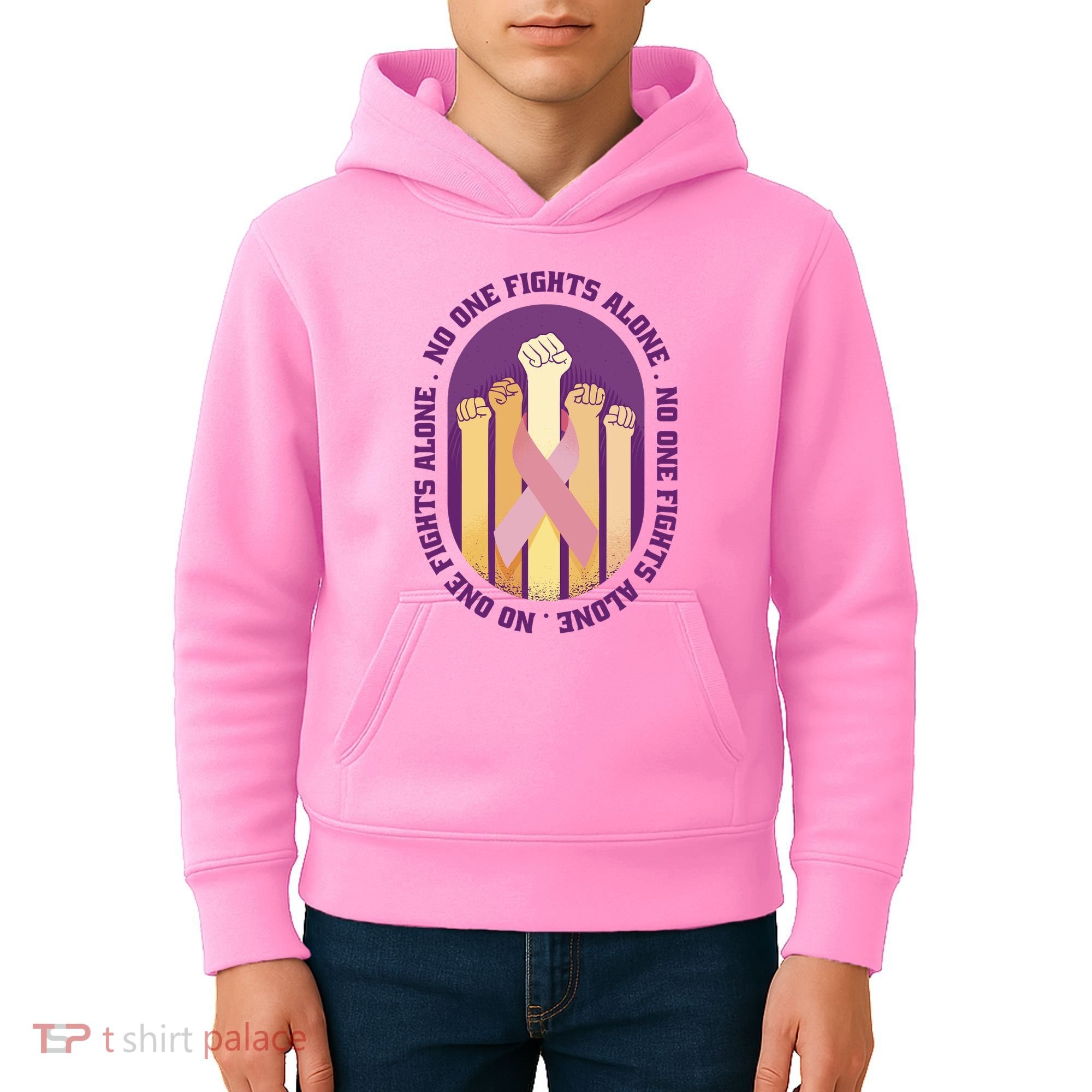 No One Fights Alone Breast Cancer Kids Hoodie