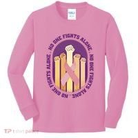 No One Fights Alone Breast Cancer Kids Long Sleeve Shirt thumb 0