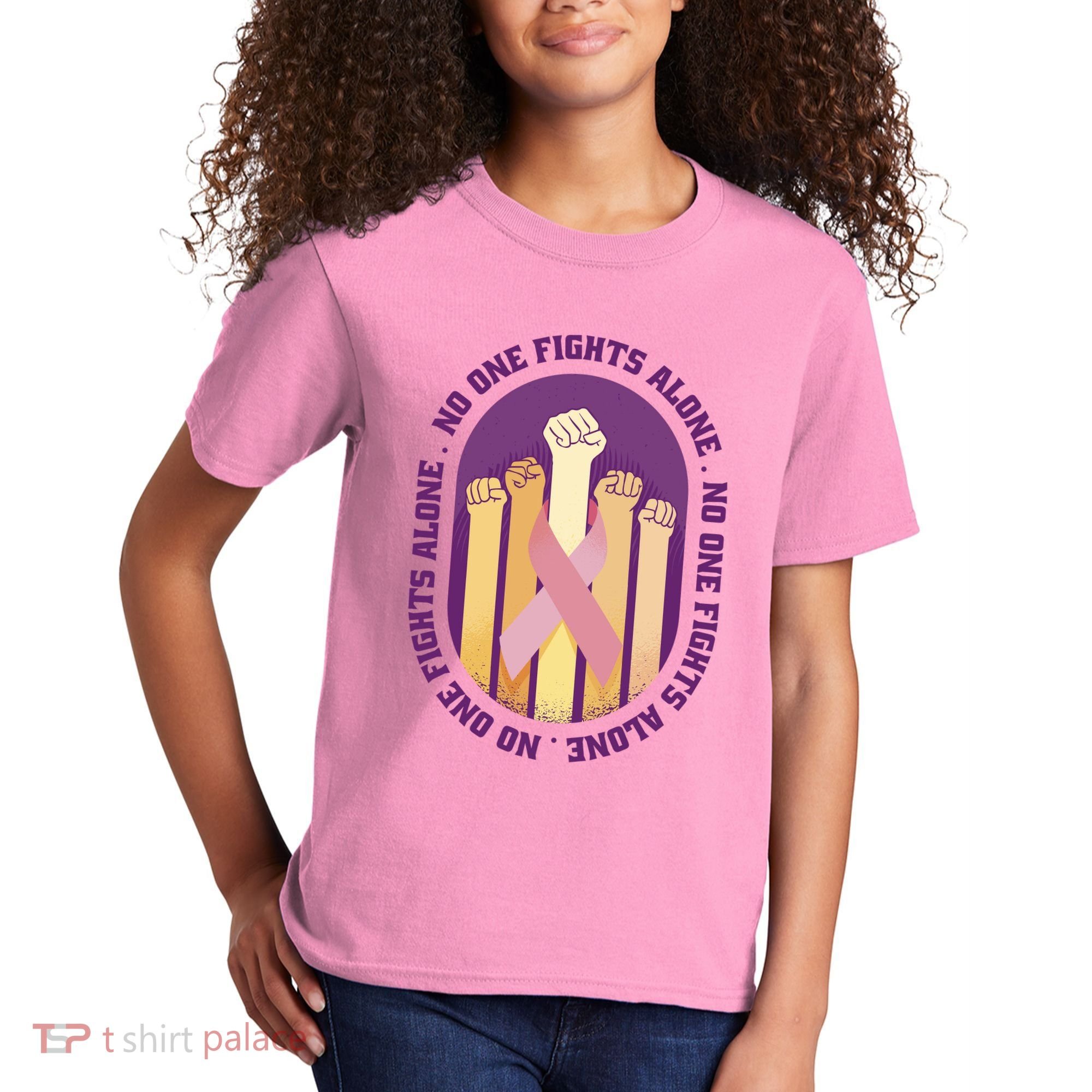 No One Fights Alone Breast Cancer Kids T-Shirt