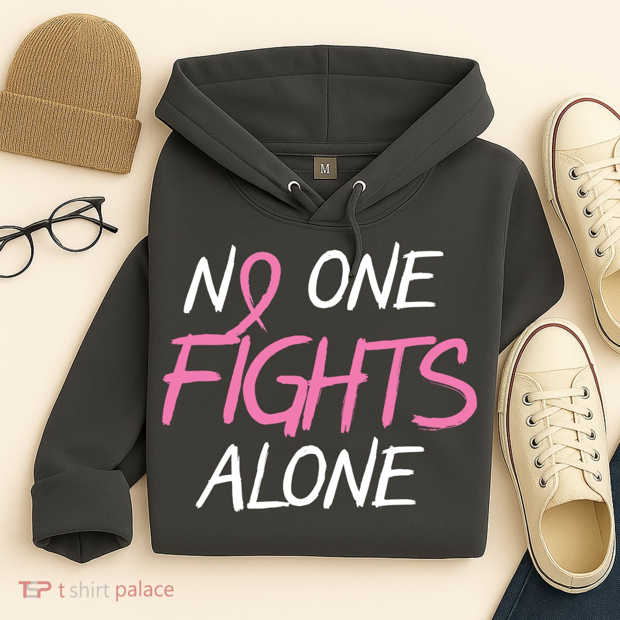 No One Fights Alone Breast Cancer Hoodie
