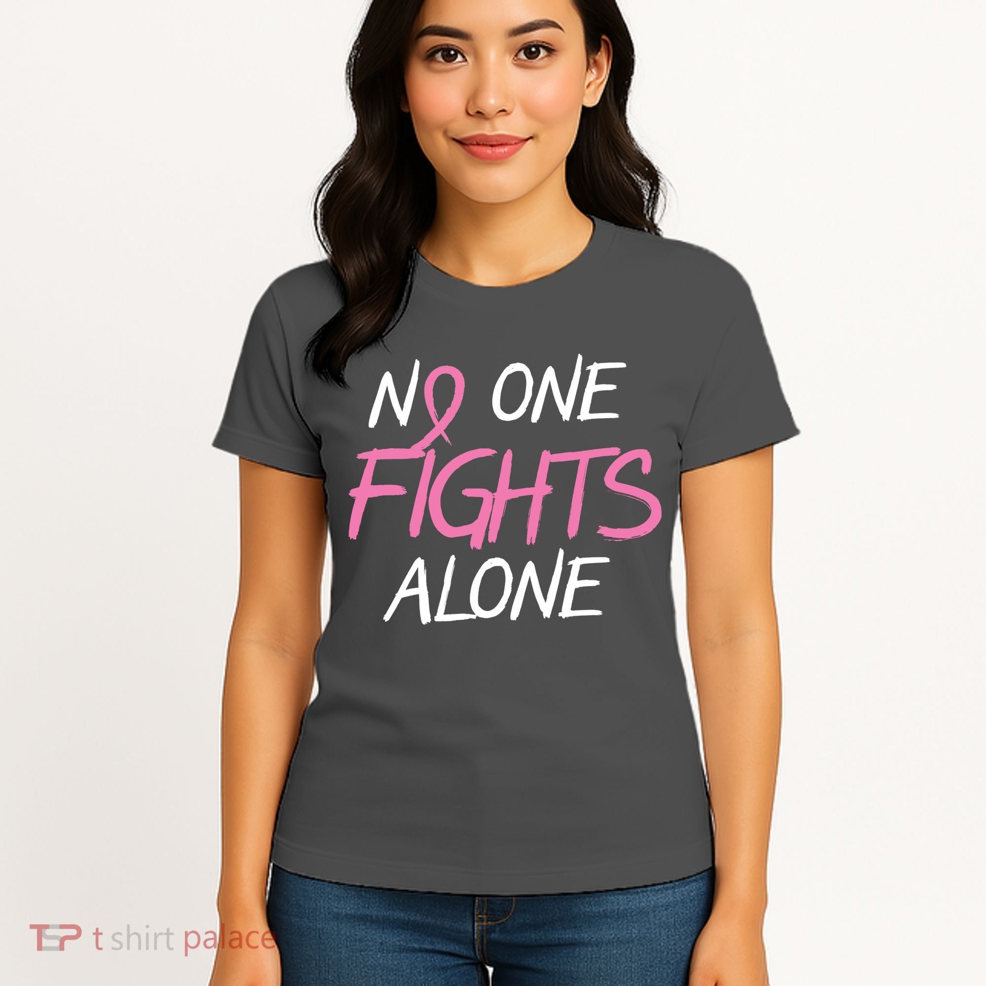 No One Fights Alone Breast Cancer Women's T-Shirt