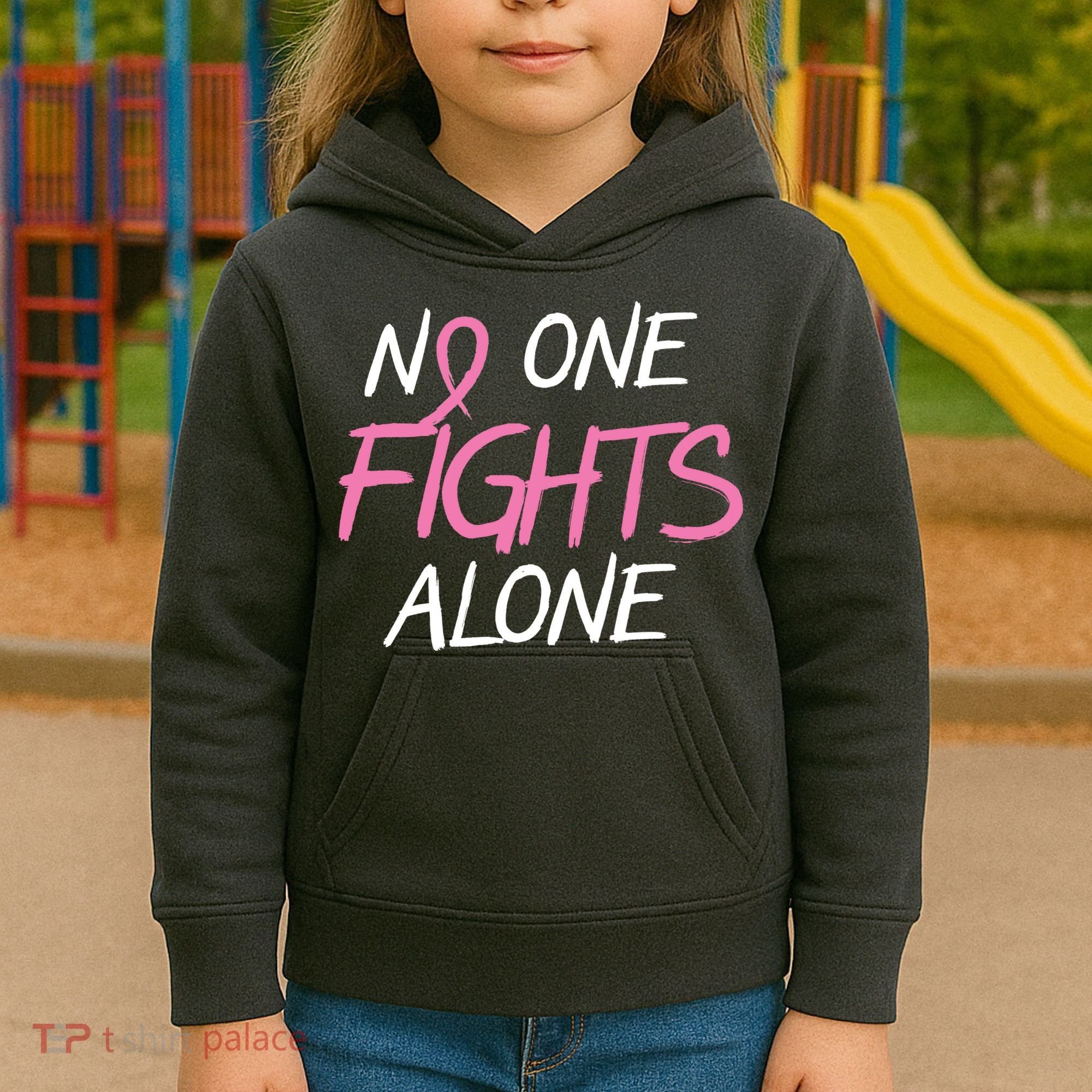 No One Fights Alone Breast Cancer Kids Hoodie