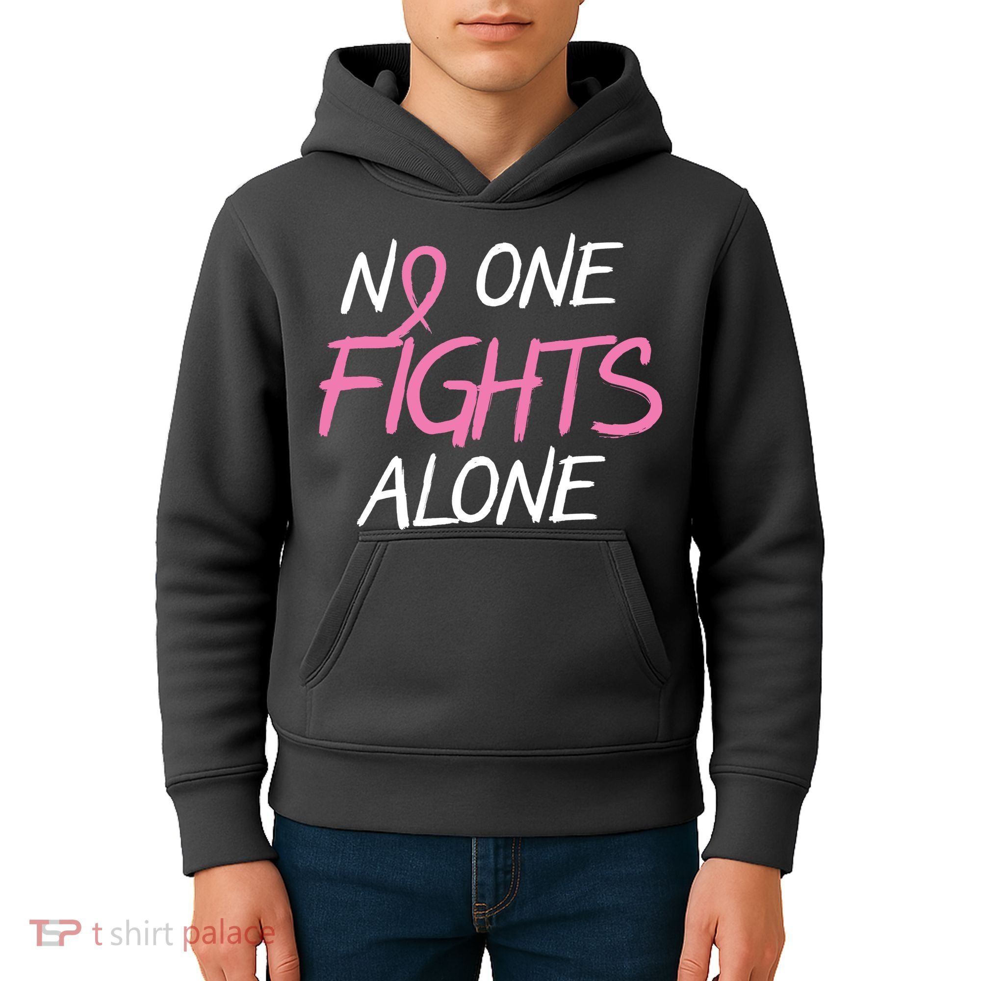 No One Fights Alone Breast Cancer Kids Hoodie
