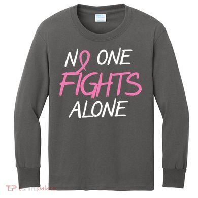 No One Fights Alone Breast Cancer Kids Long Sleeve Shirt