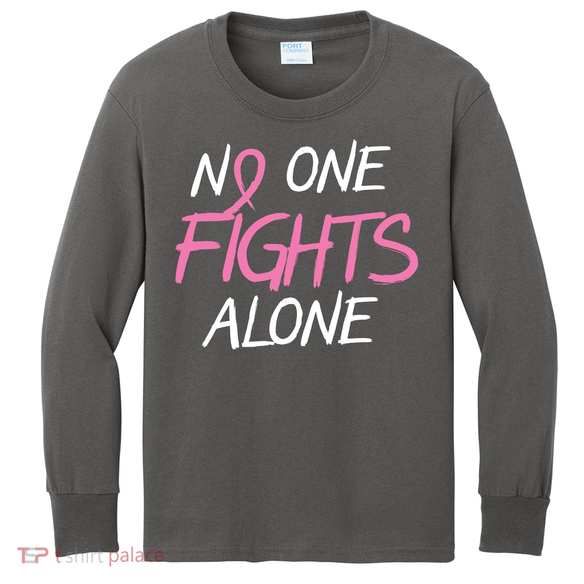 No One Fights Alone Breast Cancer Kids Long Sleeve Shirt