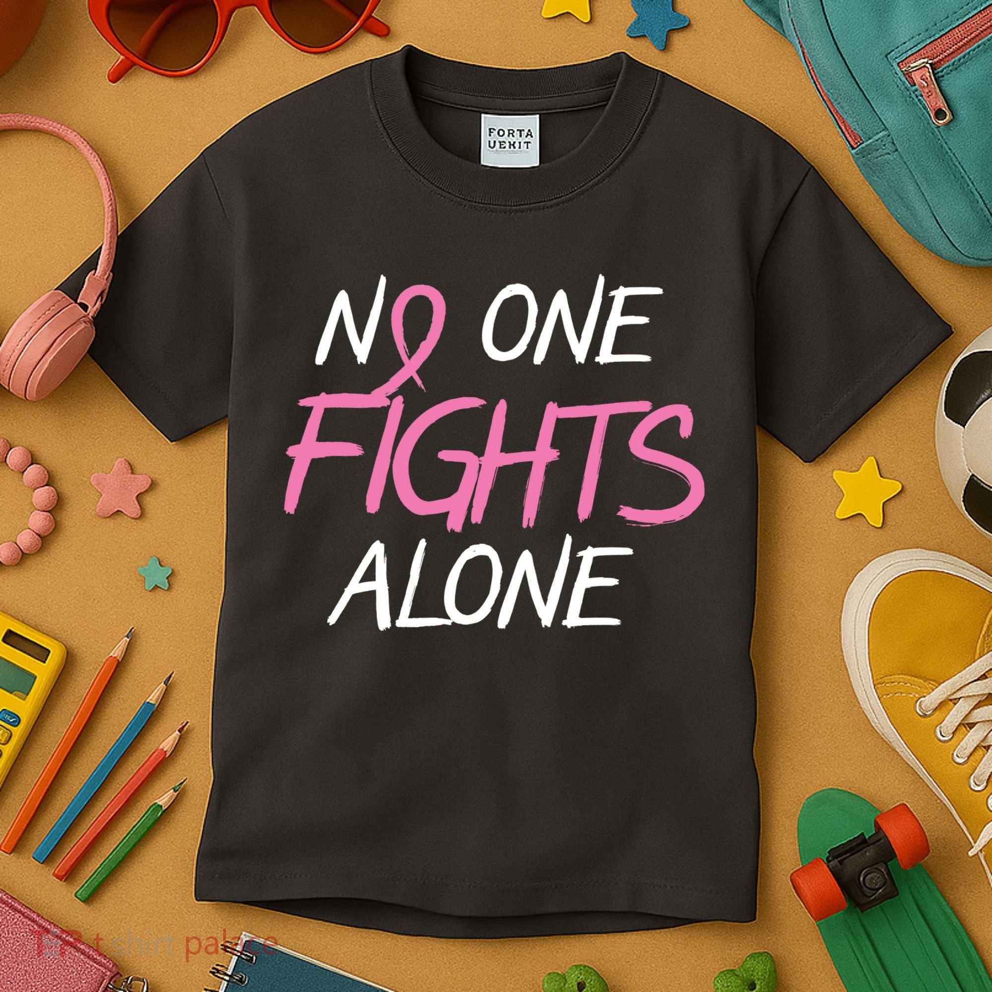 No One Fights Alone Breast Cancer Kids T-Shirt