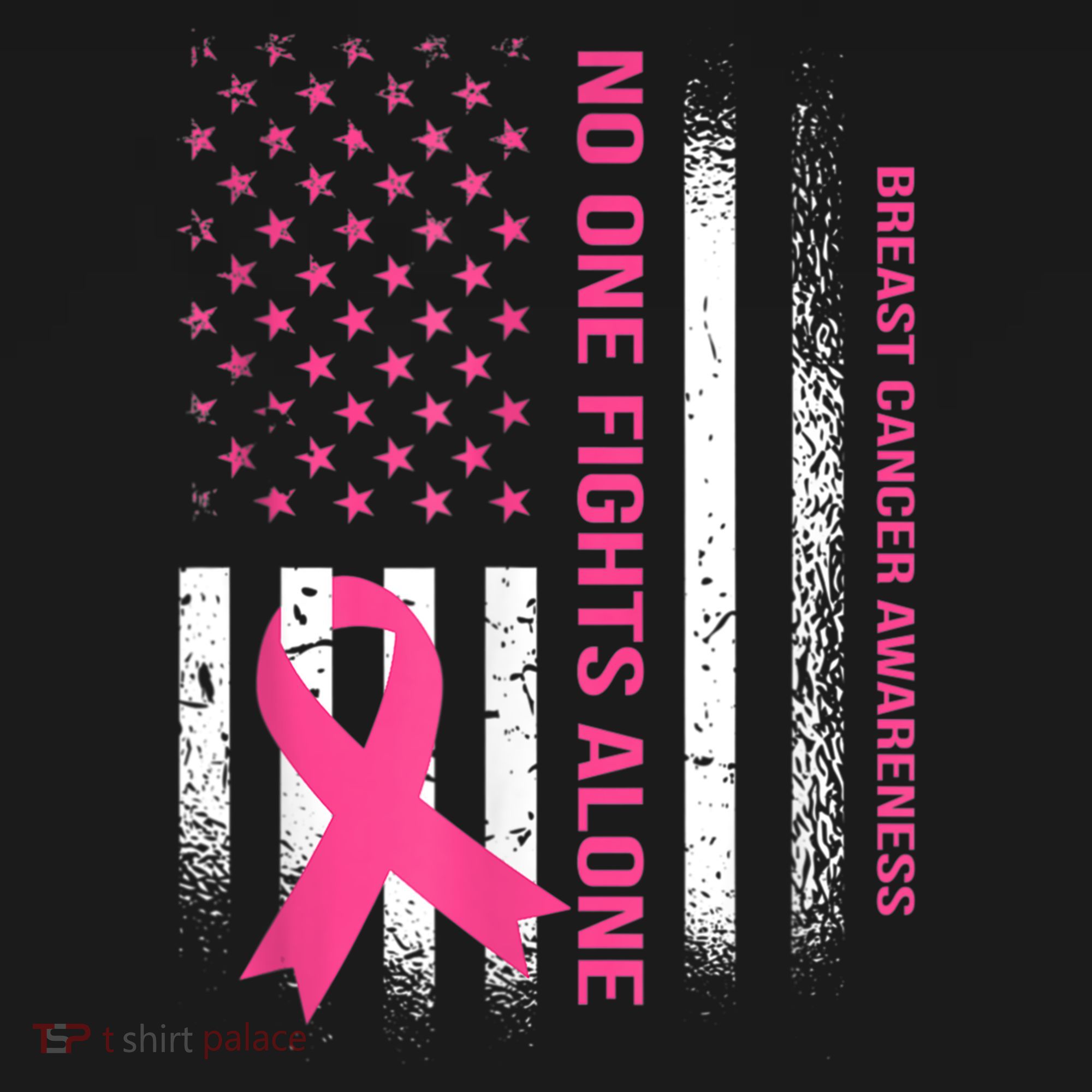 No One Fights Breast Cancer Alone USA Flag Pink Ribbon Women's Tank Top