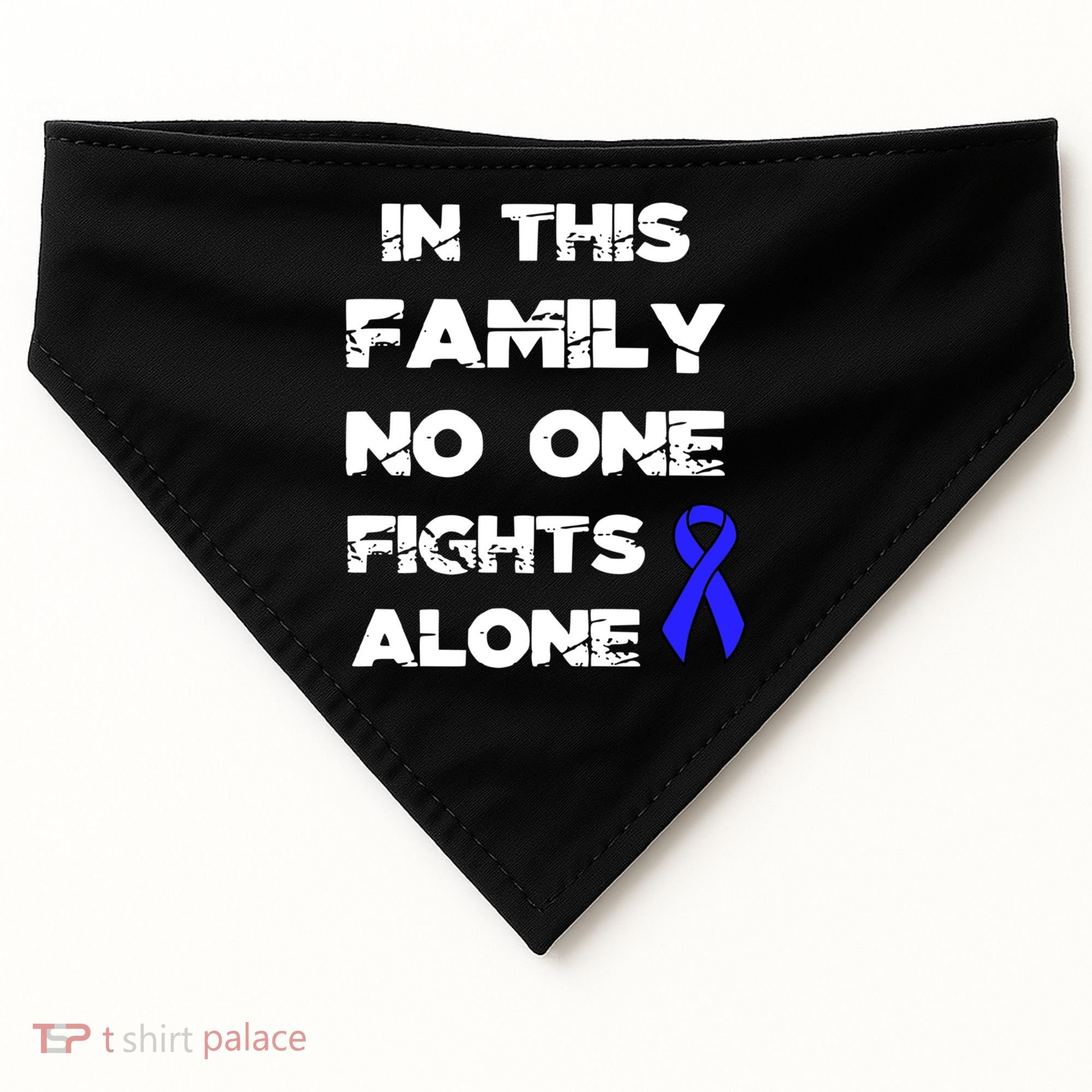 No One Fights Colon Cancer Alone Awareness Blue Ribbon Gift USA-Made Doggie Bandana