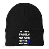 No One Fights Colon Cancer Alone Awareness Blue Ribbon Gift Beanie thumb 0
