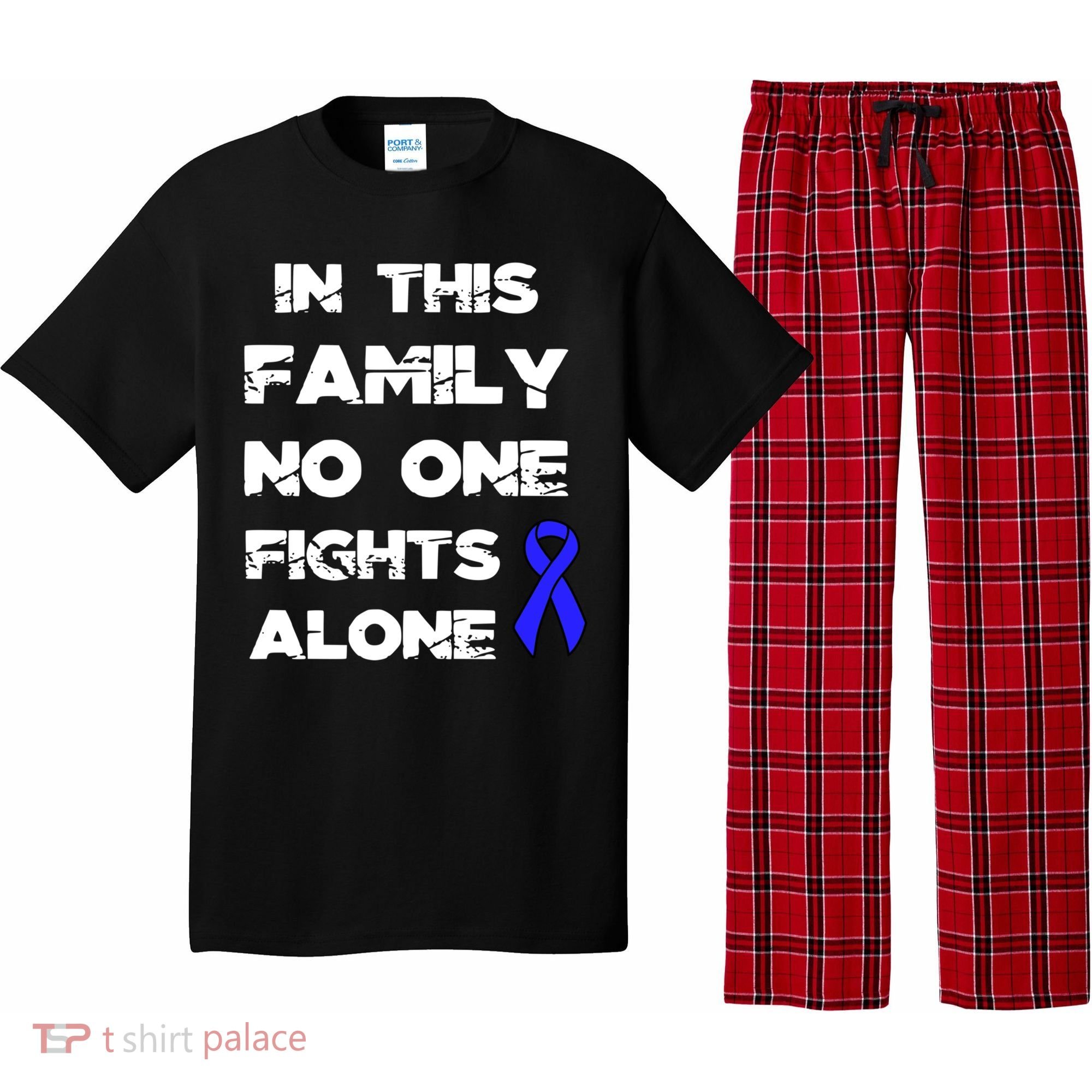 No One Fights Colon Cancer Alone Awareness Blue Ribbon Gift Pajama Set
