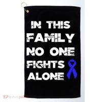 No One Fights Colon Cancer Alone Awareness Blue Ribbon Gift Golf Towel thumb 0