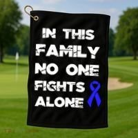 No One Fights Colon Cancer Alone Awareness Blue Ribbon Gift Golf Towel thumb 1