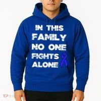 No One Fights Colon Cancer Alone Awareness Blue Ribbon Gift Hoodie thumb 2